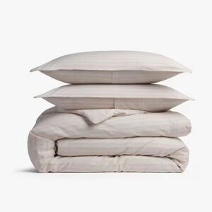 Full/Queen Relaxed Linen Stripe Duvet Cover & Sham Set Petal & Parchment